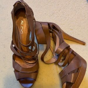 ALDO Brown Leather Strappy High Heel Sandals